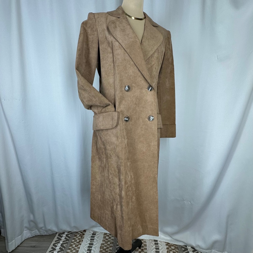 Vintage 1970s Mollie Parnis Women's Ultrasuede Coat Tan Double Breasted S READ